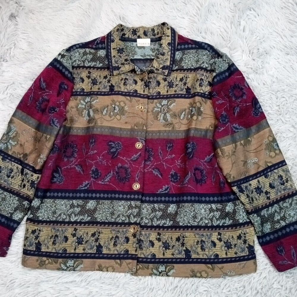 Vintage Koret Jacket Womens 14 Blazer Floral Lightweight Boho Button Up Pockets